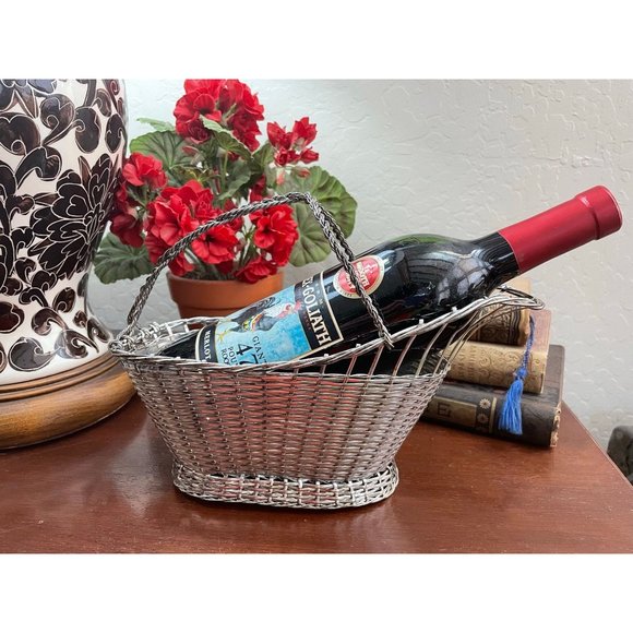 Unknown Dining Vintage Wire Braided Wine Bottle Basket Holder